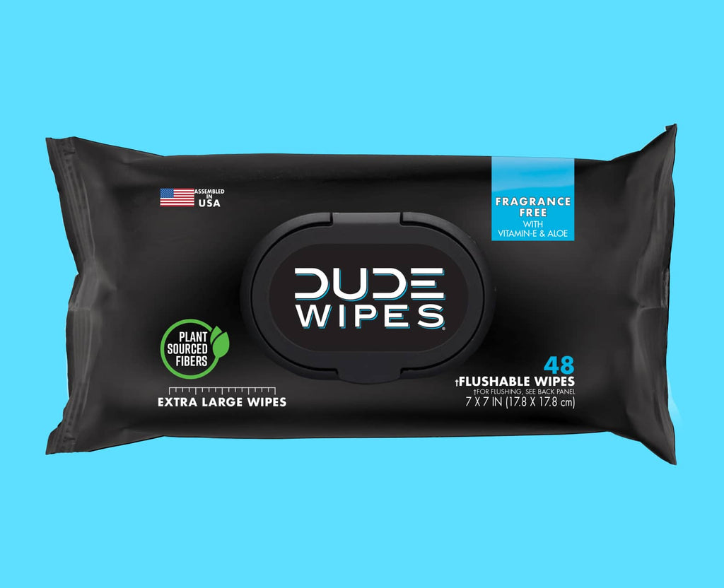 dude wipes flushable wet wipes 48 count dispenser, unscented wet
