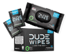 exclude|DUDE Wipes Fragrance Free Starter pack graphic. Shows two single packs, one 48ct pack, one DUDE Wipes on-the-go 30ct pack
